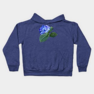 Hydrangeas - Dark Blue Hydrangea with Leaves Kids Hoodie